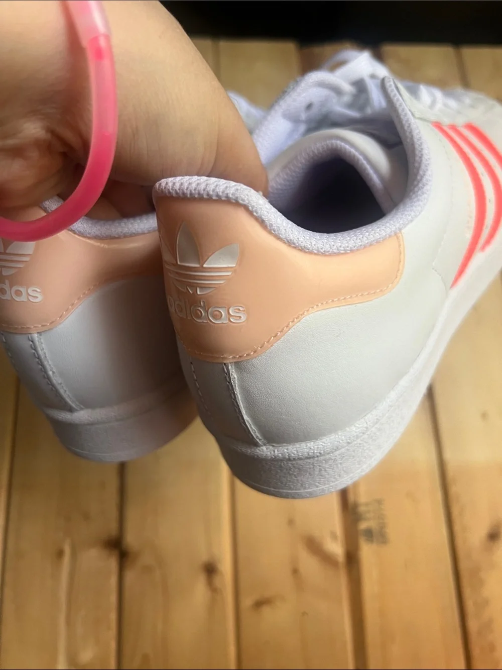 adidas Women’s White Sneakers with Neon Pink Stripes